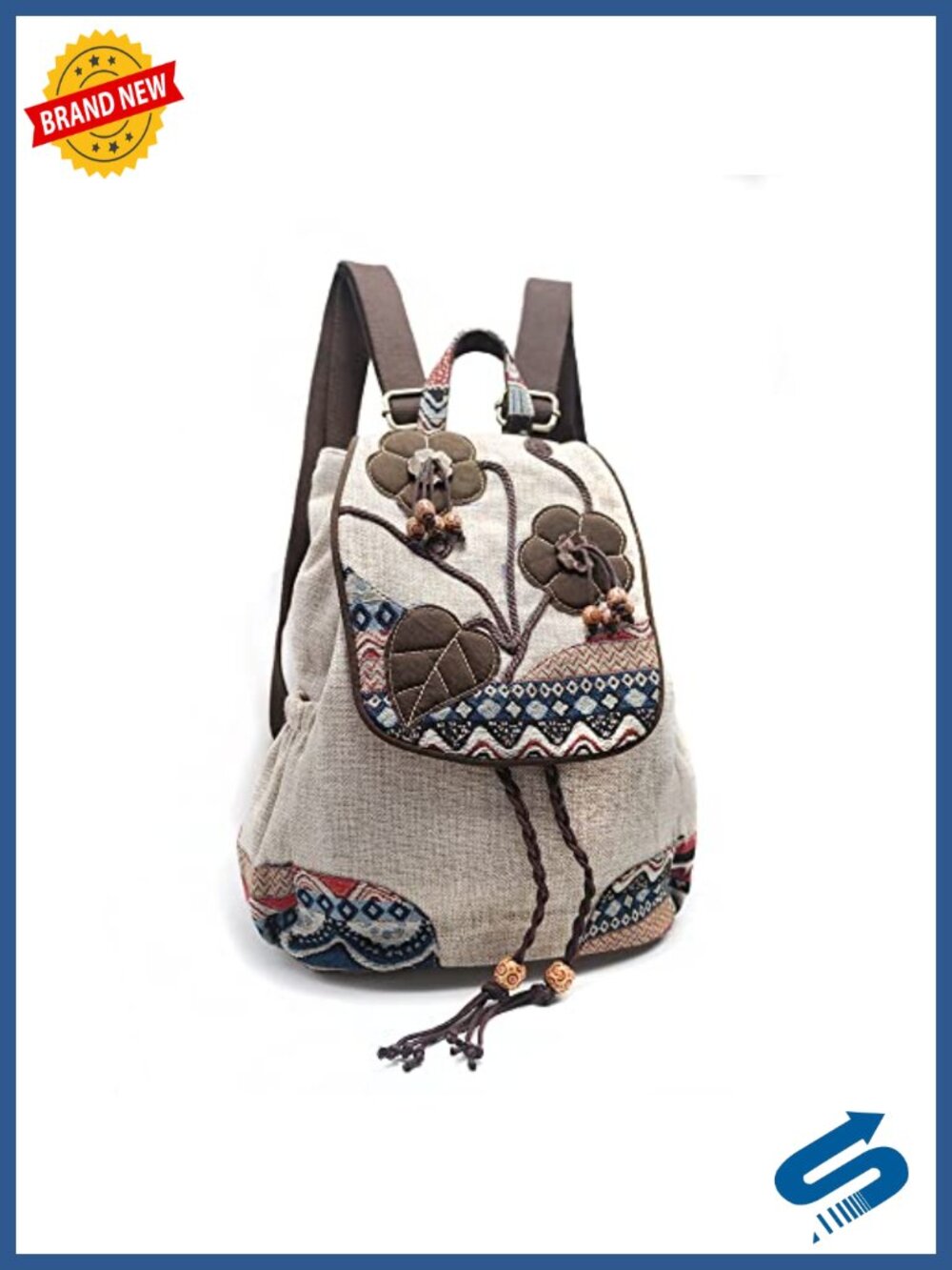 Vintage Boho Drawstring Anti-theft Canvas Backpack Purse with Flap